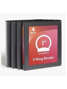 Cardinal Economy Set Of 4, 3 Ring Binder, 1 Inch, Black, Holds 225 Sheets New
